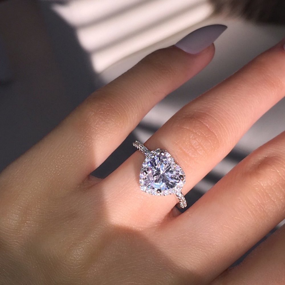 NEW Silver Diamond Halo Heart Ring - Picture 4 of 5